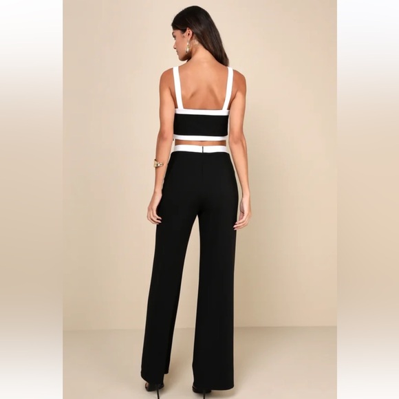 Lulus Set for Perfection Black White Color Block Two Piece Jumpsuit Size Small - Picture 2 of 13